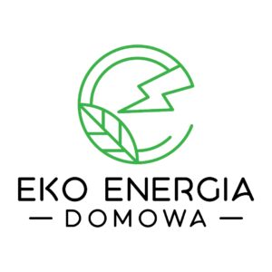 Logo Eko Energia Domowa, przedstawiające liść i symbol elektryczności, symbolizujące nasze zaangażowanie w czystą energię i zrównoważony rozwój